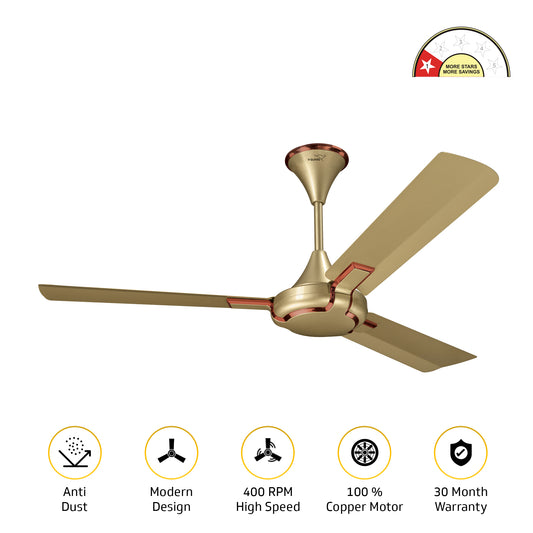 Exado Pro AS Anti Dust High Speed Ceiling Fan for Home 1.2 m, Imperial Gold