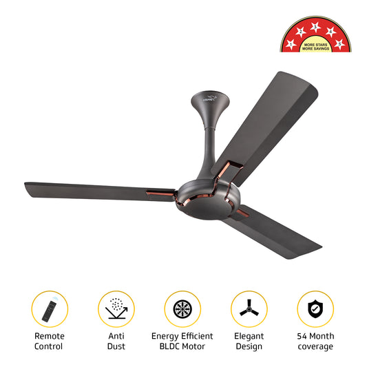 Exado Pro ES BLDC Ceiling Fan For Home, Anti Dust Coating, 5-Star Energy Saving, Remote Control, 100% Copper Motor, 1.2M (Choco Brown Matte)