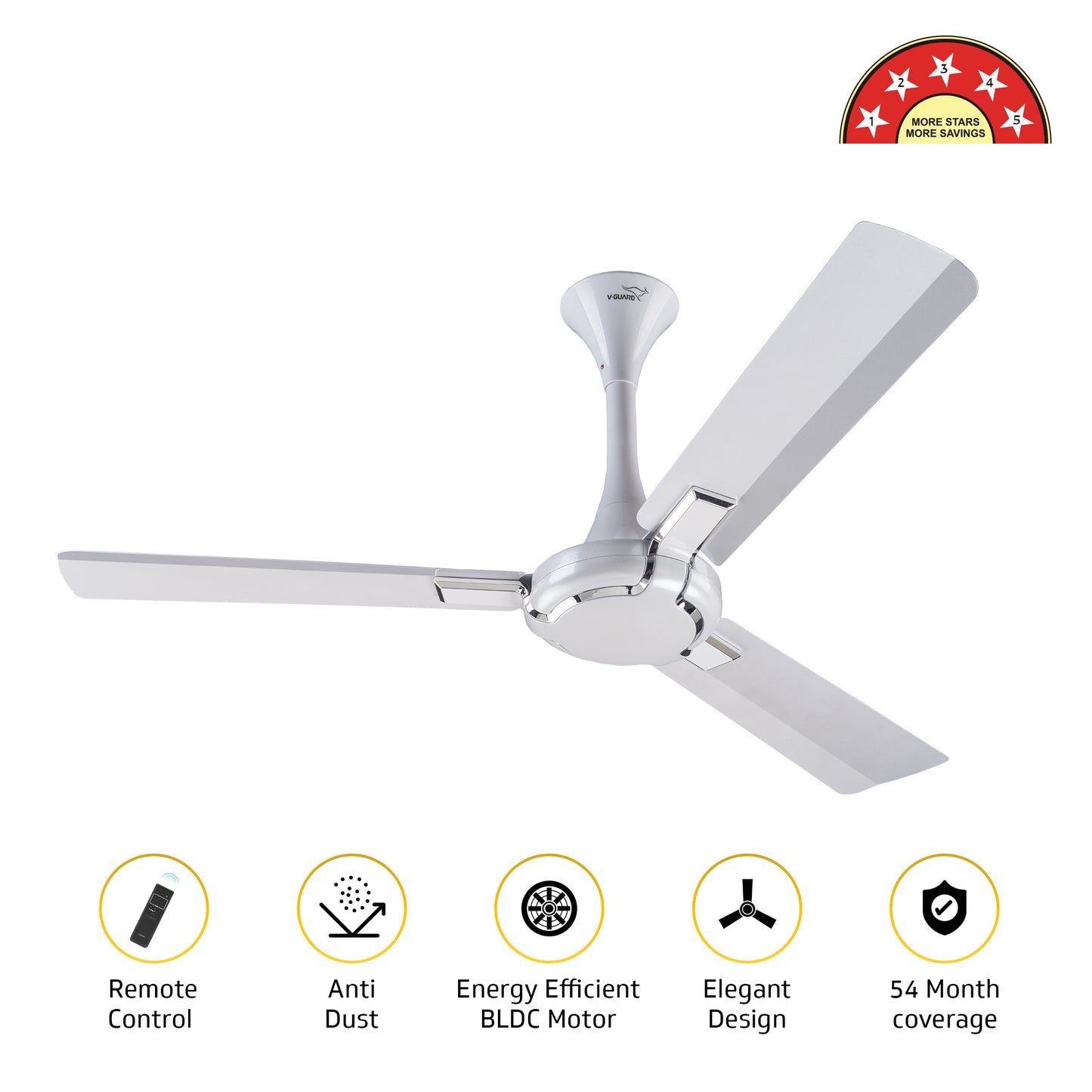 Exado Pro ES BLDC Ceiling Fan For Home, Anti Dust Coating, 5-Star Energy Saving, Remote Control, 100% Copper Motor, 1.2M (Pearl White Silver)