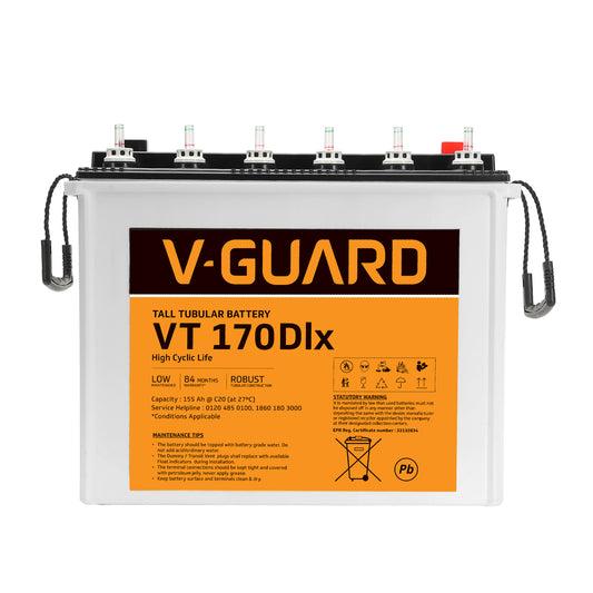 V-Guard VT 170 DLX Inverter Battery | Tubular Technology | High Backup Performance | 155Ah Capacity | 48 + 36 Month Warranty