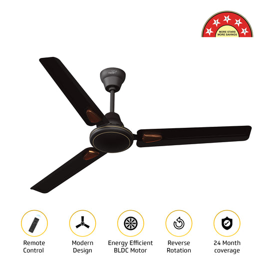 Windle Deco BLDC Ceiling fan with Remote, 1.2 m, 5-Star Rated, Matte Brown