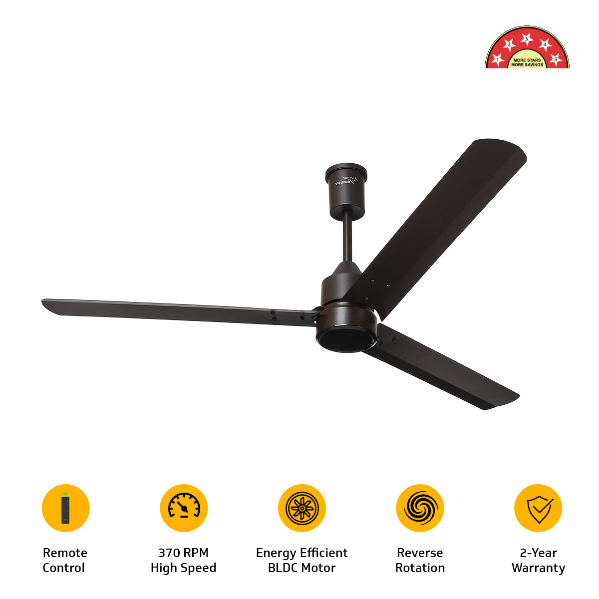 Zenair 5 Star 1200 mm 3 Blade Ceiling Fan  (BLDC Motor with Remote | Matte Brown