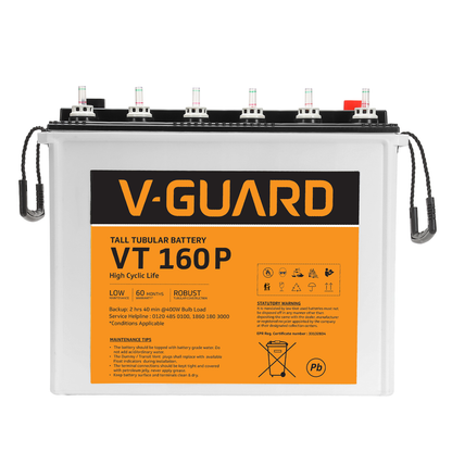 V-Guard VT 160 P Inverter Battery | High Backup Performance | 152Ah Capacity | 36 + 24 Month Warranty| 3 Months Additional Warranty*
