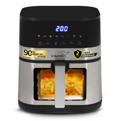 V-Guard Emocia Pro Air Fryer with See-Through Window | 5 L Capacity for 3-5 People | 2 Year Coverage by V-Guard | Healthy Cooking with up to 90% Less Oil | Touch Panel Control & Digital Display