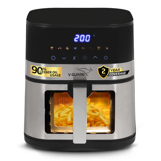 V-Guard Emocia Pro Air Fryer with See-Through Window | 5 L Capacity for 3-5 People | 2 Year Coverage by V-Guard | Healthy Cooking with up to 90% Less Oil | Touch Panel Control & Digital Display