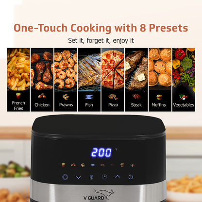 V-Guard Emocia Pro Air Fryer with See-Through Window | 5 L Capacity for 3-5 People | 2 Year Coverage by V-Guard | Healthy Cooking with up to 90% Less Oil | Touch Panel Control & Digital Display