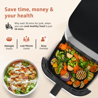 V-Guard Emocia Pro Air Fryer with See-Through Window | 5 L Capacity for 3-5 People | 2 Year Coverage by V-Guard | Healthy Cooking with up to 90% Less Oil | Touch Panel Control & Digital Display