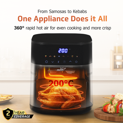V-Guard Emocia Pro Air Fryer with See-Through Window | 5 L Capacity for 3-5 People | 2 Year Coverage by V-Guard | Healthy Cooking with up to 90% Less Oil | Touch Panel Control & Digital Display