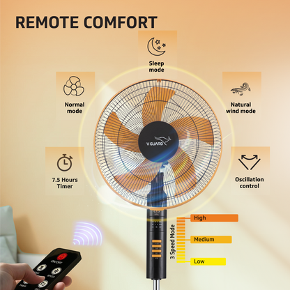 Esfera Remote 5 Blade 40 cm Pedestal Fan, Orange Black