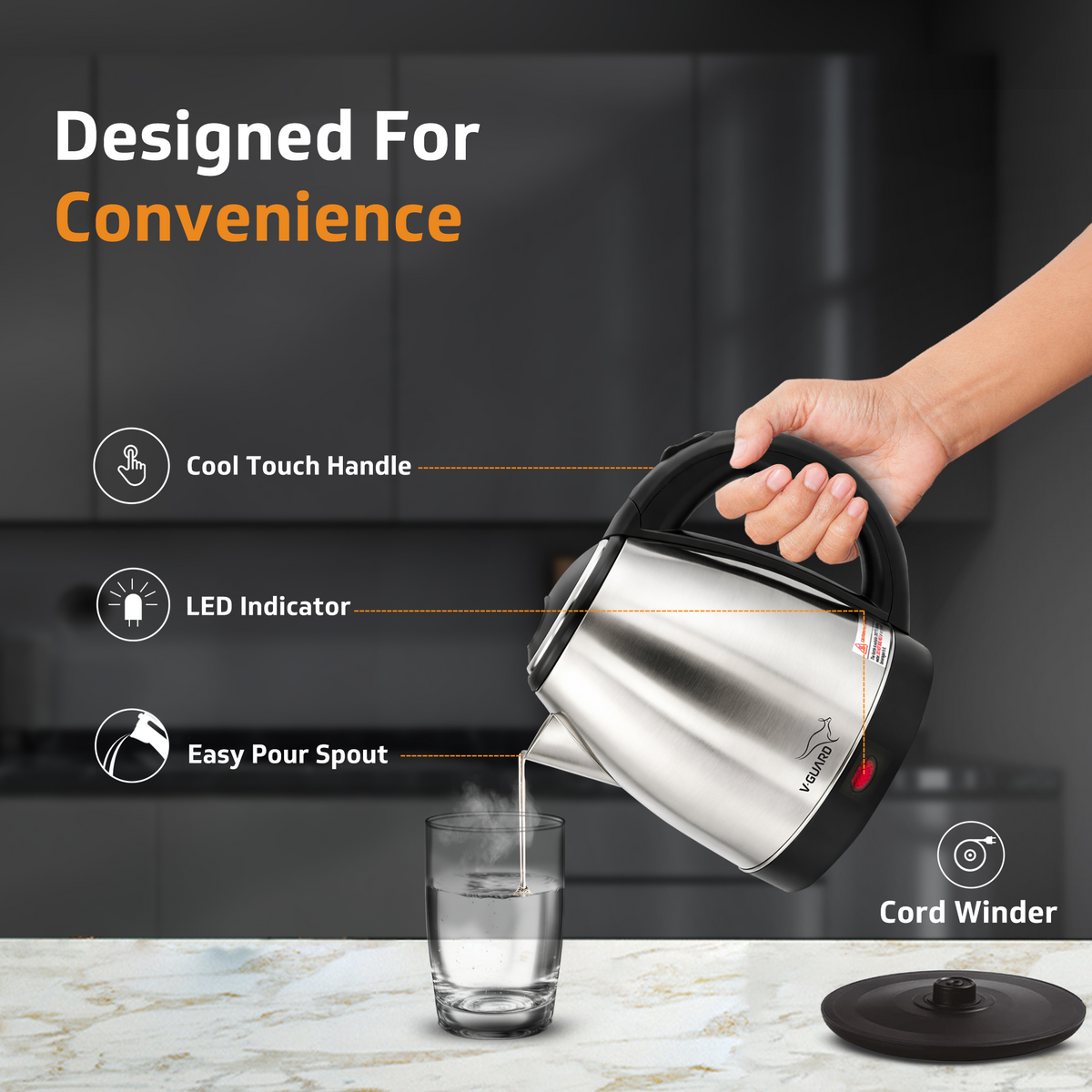 VKS15 NX Electric Kettle for Hot Water | 1.5 Litre | 1350 W | Stainless Steel Hot Water Kettle | Power Indicator | Auto cut-off