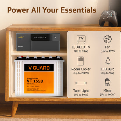 Aviolux 800 Square Wave Inverter + VT 155D Battery Combo for Home, Office & Shops