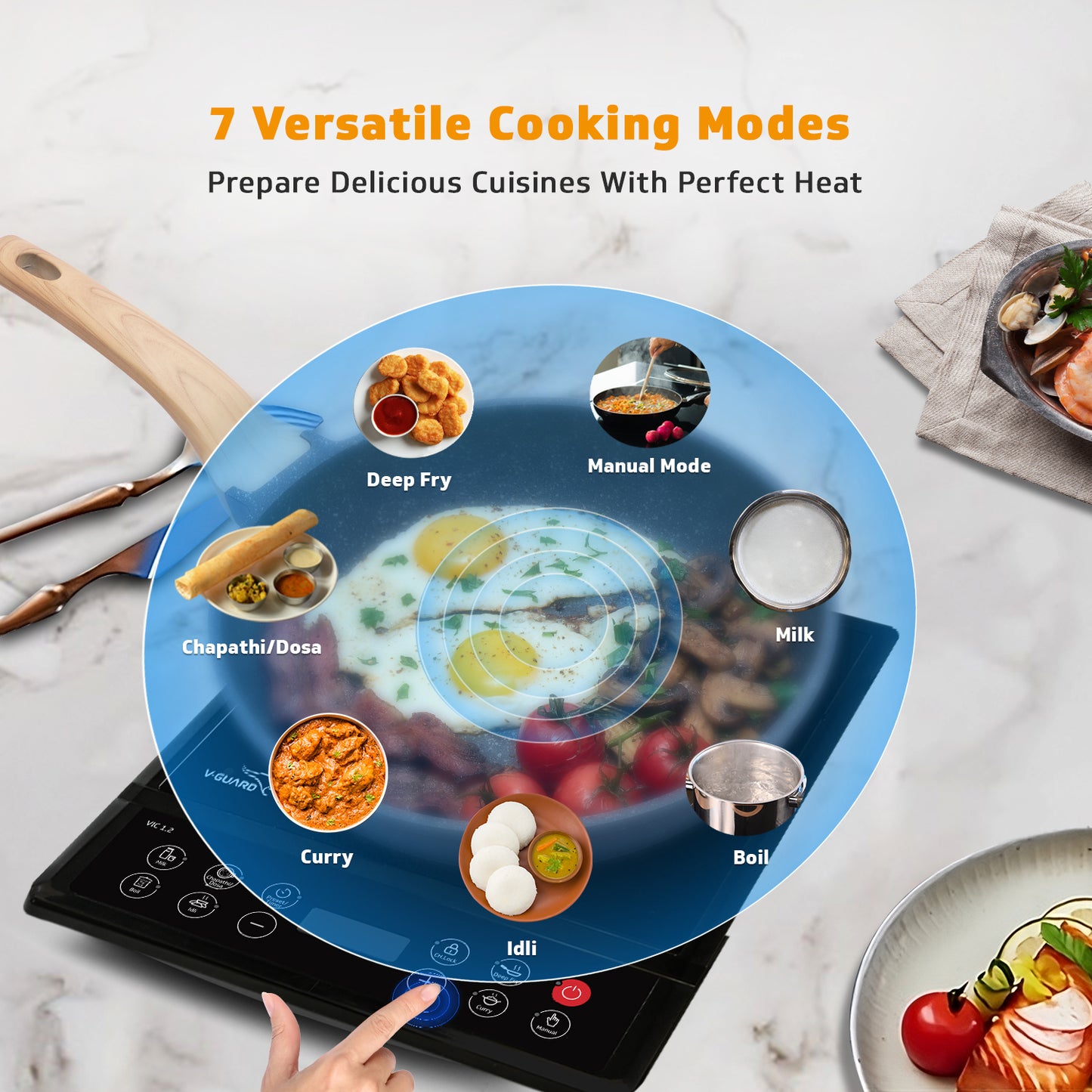 V-Guard VIC 1.2 Induction Cooktop | 1200 Watt Electric Induction Stove with 3 year Coverage on Induction Coil by V-Guard | 7 Power Levels | Temperature Control | Auto-cut off