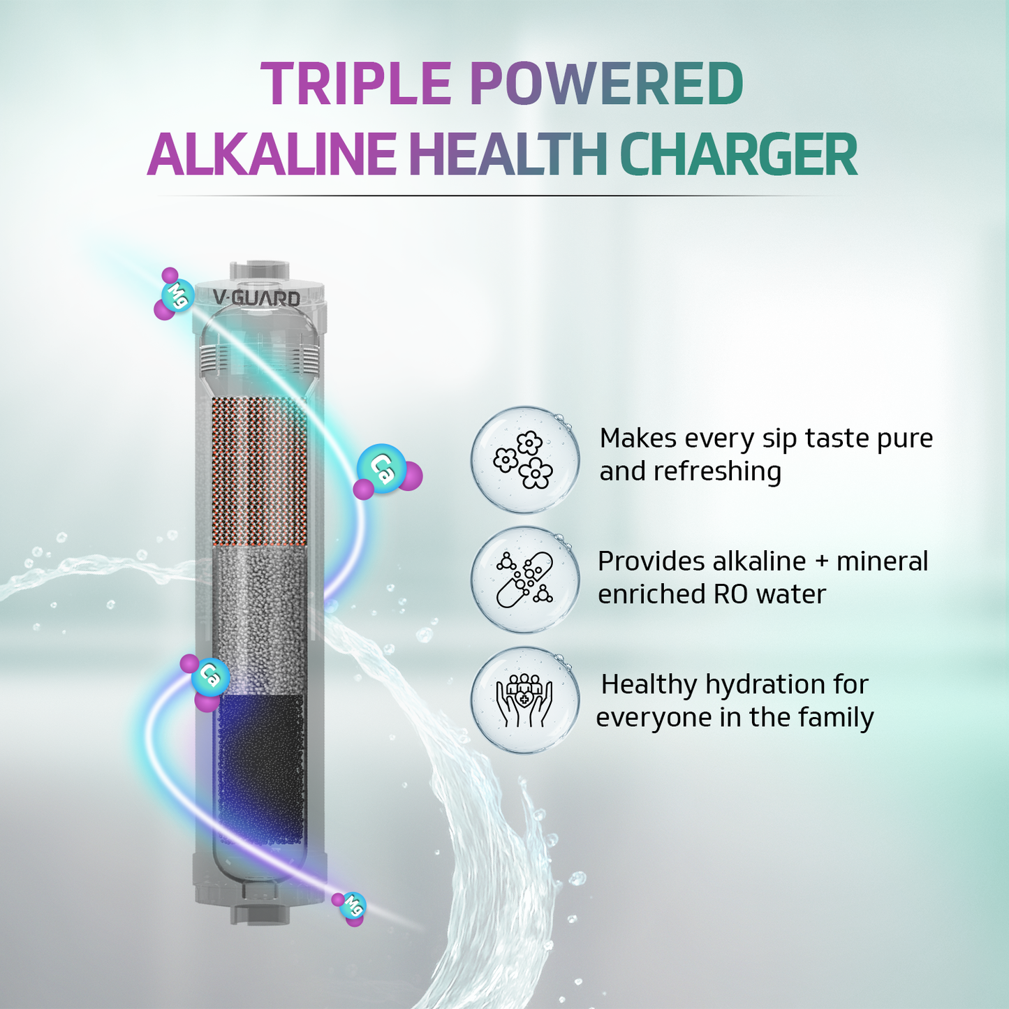 V-Guard Rejive RO UF Alkaline Water Purifier | 1 Year Unconditional Warranty, 1 Free Service Visit with DuoGuard Replacement | 8 Stage | Triple Powered Alkaline Health Charger | 6.5 L