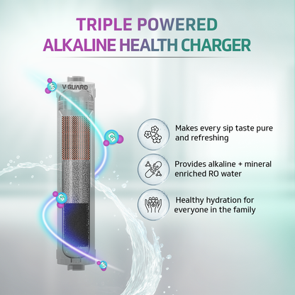 V-Guard Rejive RO UF Alkaline Water Purifier | 1 Year Unconditional Warranty, 1 Free Service Visit with DuoGuard Replacement | 8 Stage | Triple Powered Alkaline Health Charger | 6.5 L