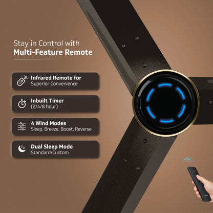 V-Guard INSIGHT-X Premium BLDC Ceiling Fan For Home | 6 Speed Settings | 5-Star Energy Saving | Convenient Remote Control | High-Speed 100% Copper Motor | 1.2M (Choco Brown Glow)