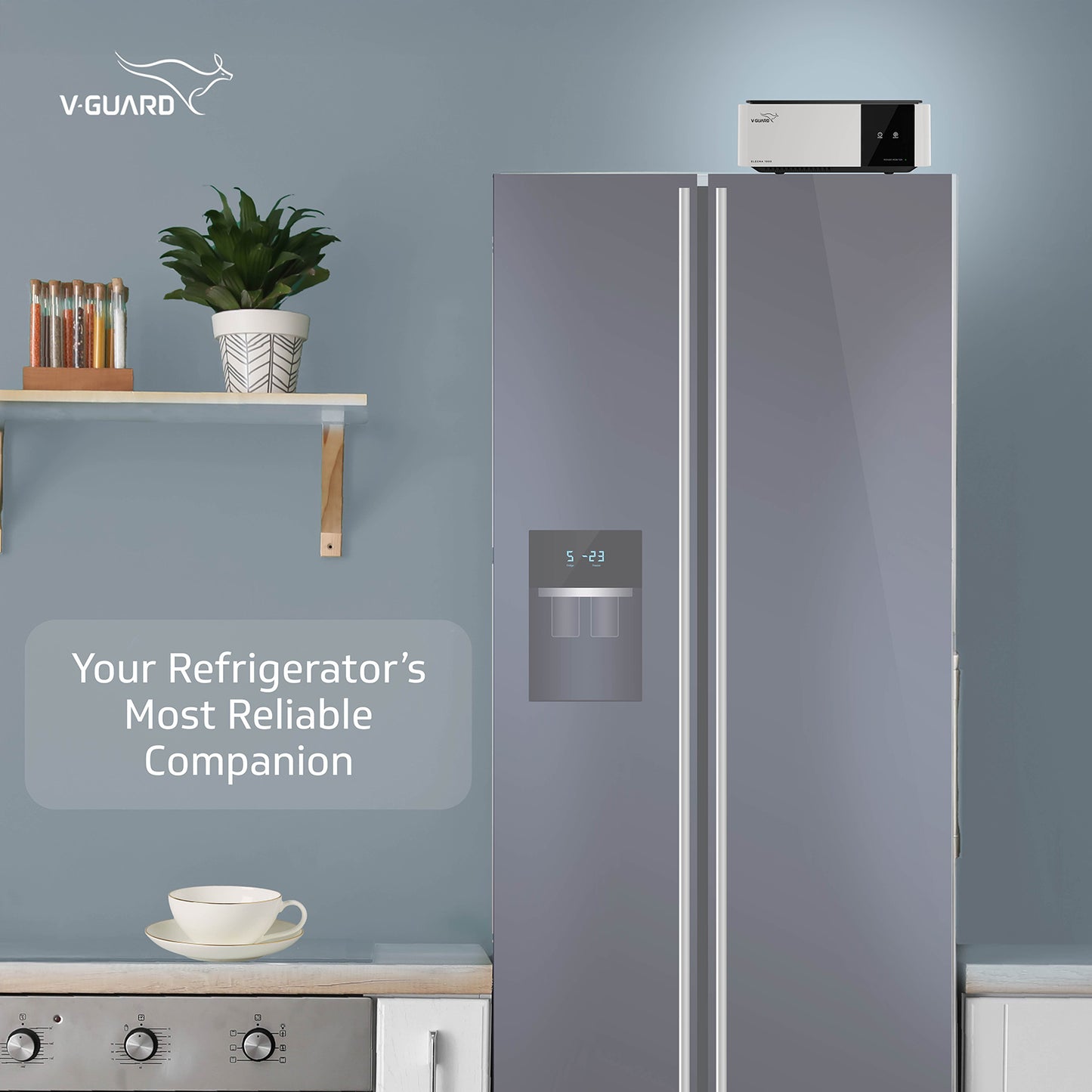 V-Guard Elegna 1000 Stabilizer for Inverter Refrigerator up to 1000 Litre| India’s Best Design Project | Wide Input Voltage Range (Working Range 125 VAC-290 VAC) | 3 Year Warranty by V-Guard | Grey