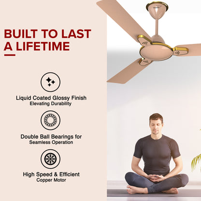 Besa Air Ceiling Fan For Home, High-Speed Copper Motor, Decorative Trims, 1.2 m, Rose Glow