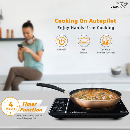 VIC 25 Induction Cooktop| 2000-Watt Electric Induction Stove with Preset Indian Menu | Temperature Control | Push button| Auto-cutoff | Polished Glass