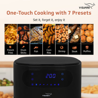 V-Guard Crispair 6.0 DG Air Fryer with See-Through Window (New Launch) | 6 L Capacity for 4-6 People | 2 Year Coverage by V-Guard | Healthy Cooking with up to 90% Less Oil | Touch Panel Control & Digital Display