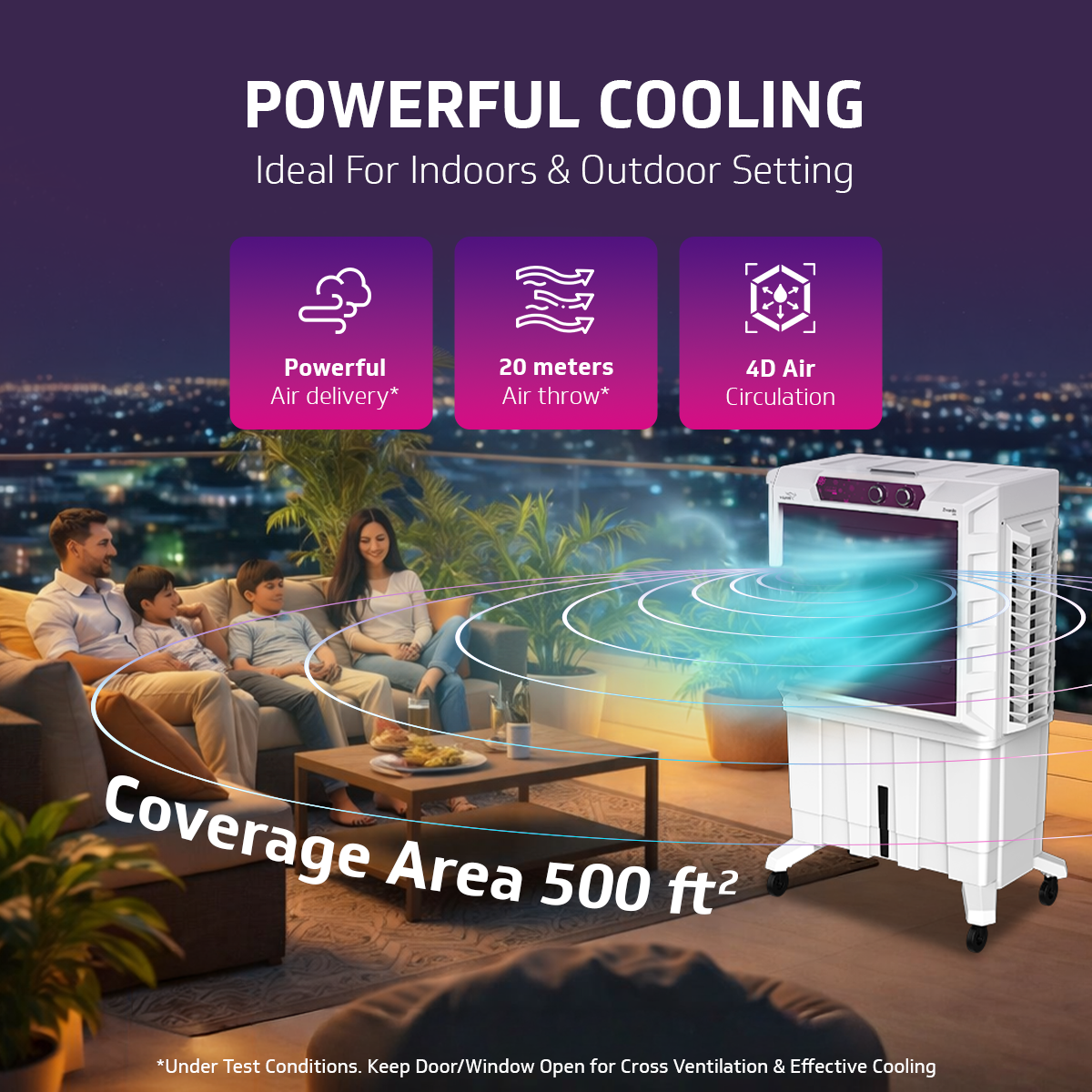 V-Guard Zivardo 100 Desert Air Cooler for Home | 100 Litre | 2 Years Warranty on Motor & Pump | White & Purple Burry