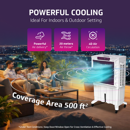 V-Guard Zivardo 100 Desert Air Cooler for Home | 100 Litre | 2 Years Warranty on Motor & Pump | White & Purple Burry