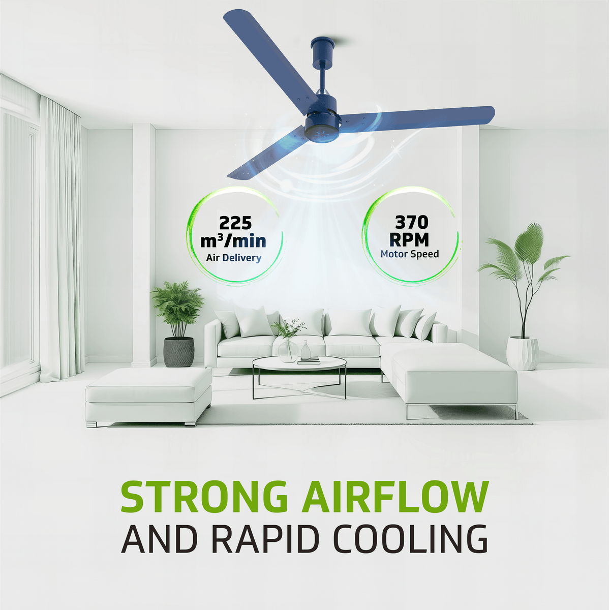 V-Guard Zenair Pro BLDC Ceiling Fan 1200 mm | BEE 5-Star Energy Saving | High-Speed BLDC Motor (370 RPM) | Remote Control with 6 Speeds, Wind & Reverse Modes |UI LED speed indicator|2-Year Warranty | Saphire Blue