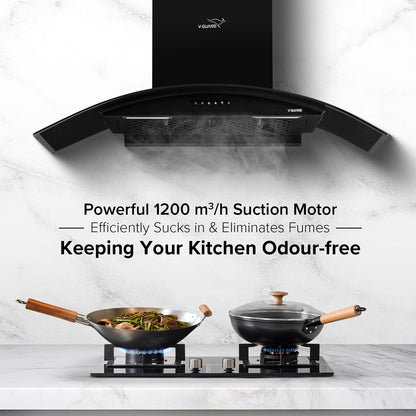 V-Guard Y20 Filterless Kitchen Chimney | 90 cm | 1200 m³/h High Suction Capacity | Heat Auto-Clean | Push-Button Control | 1 Year Comprehensive & 5 Year Motor Warranty