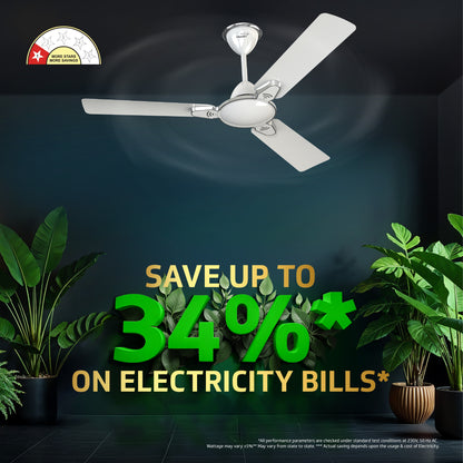 Besa Air Ceiling Fan For Home, High-Speed Copper Motor, Decorative Trims, 1.2 m, Pearl White