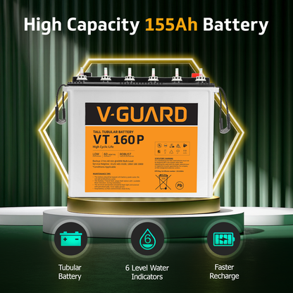 V-Guard Inverter & Battery Combo - 750 Pure Sine Wave 650VA/ 12V Inverter, VT 160 P (152Ah Tall Tubular Battery) for Home, Office & Shops