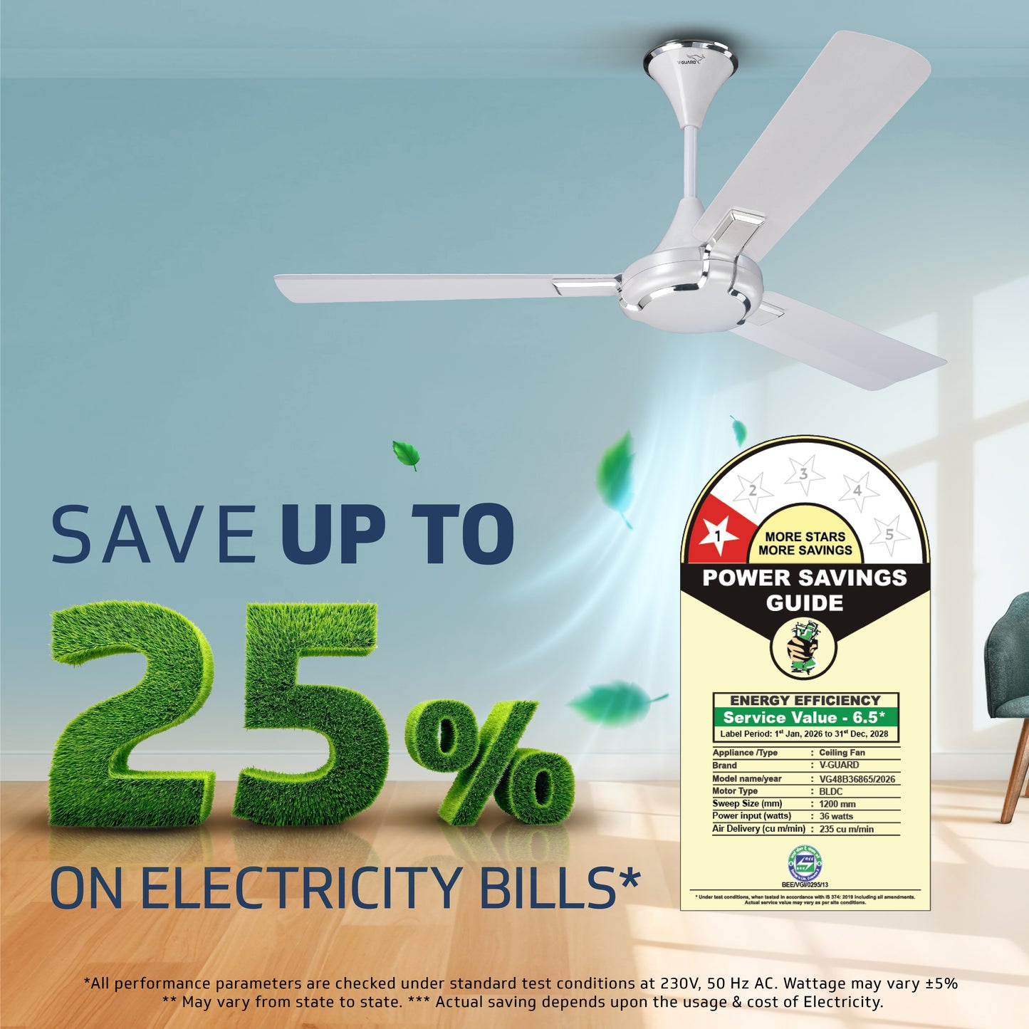 Exado Pro BS Anti Dust High Speed Ceiling Fan for Home 1.2 m, Pearl White Silver