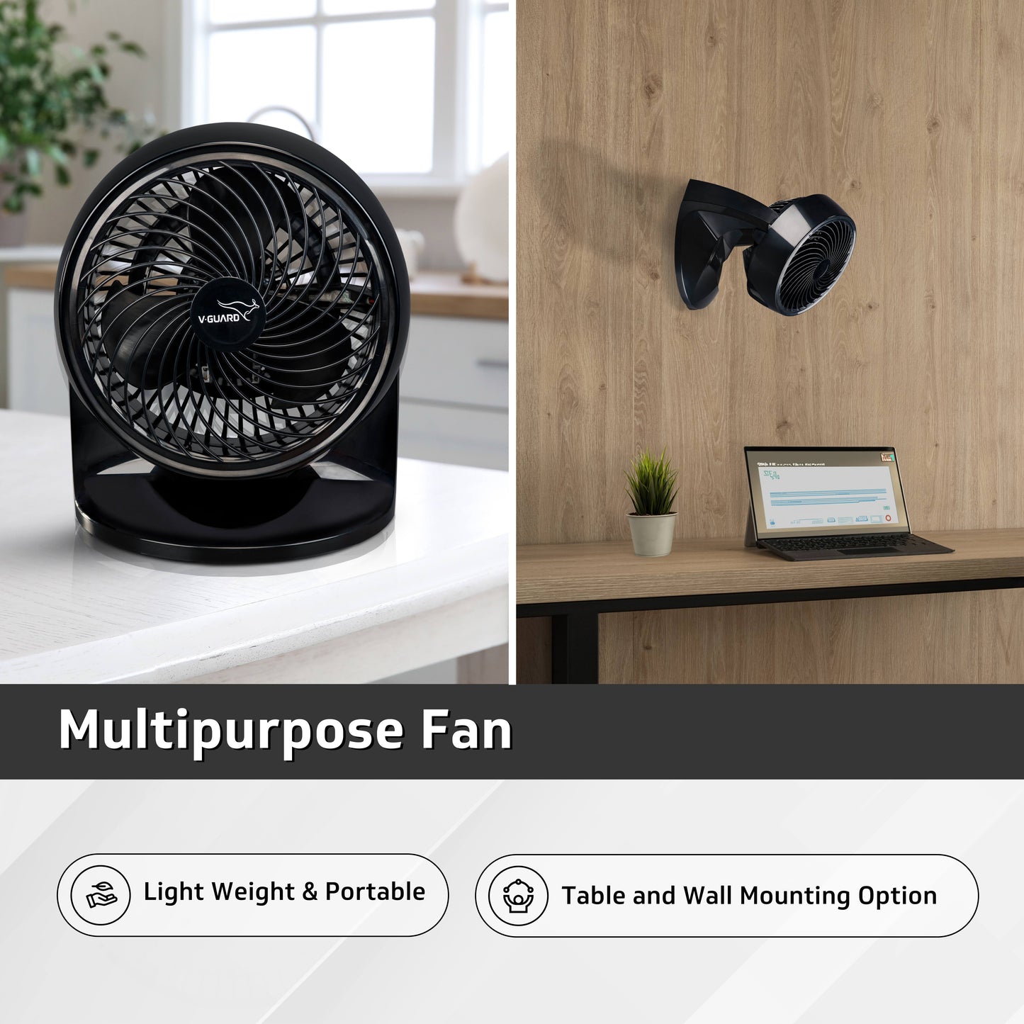 Spinny Pro multipuprose personal fan, table and wall mount, 2100 RPM, Black