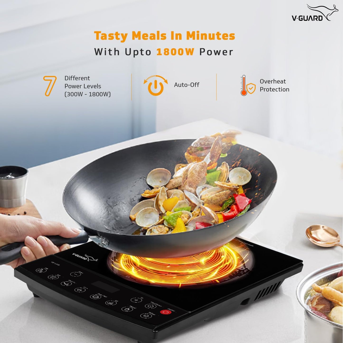 VIC 1.8 EL Induction Cooktop / 1800 Watt Electric Induction stove with 8 Power Levels |Temperature Control | Push button| Auto-cutoff | Elegant Crystal Glass Matte Finish | Fast Cooking