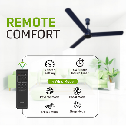 V-Guard Zenair BLDC Ceiling Fan for home | 1200 mm | BEE 5-Star Energy Saving | High-Speed BLDC Motor (370 RPM) | Remote Control with 6 Speeds, Wind & Reverse Modes | 2-Year Warranty | Admiral Blue