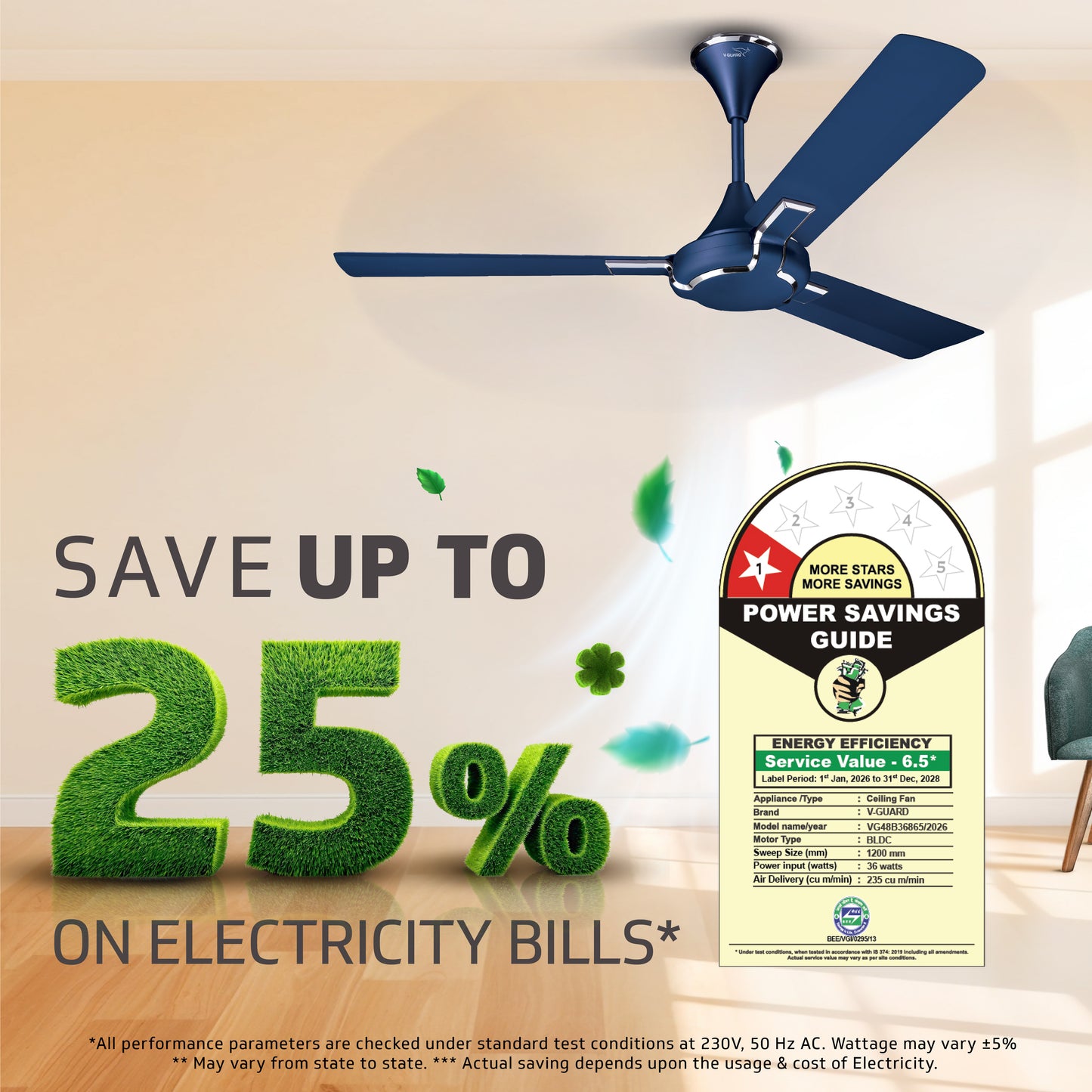 Exado Pro BS Anti Dust High Speed Ceiling Fan for Home 1.2 m, Riband Blue Matte