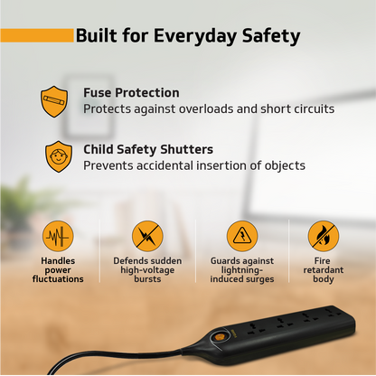 V-Guard Extension Board for Home & Office | 4+1 Power Strip with (Fuse) | 4 Universal Sockets | 1 Year Warranty | 5m Cord | 6A 1500VA Load | Fuse Protection | Wall Mountable | Master Switch