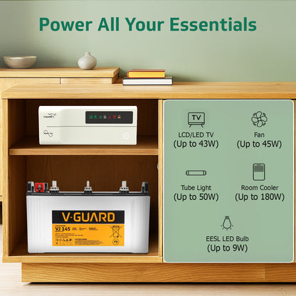 PRIME 750 Inverter + VJ 145 Battery Combo for Home, Office & Shops