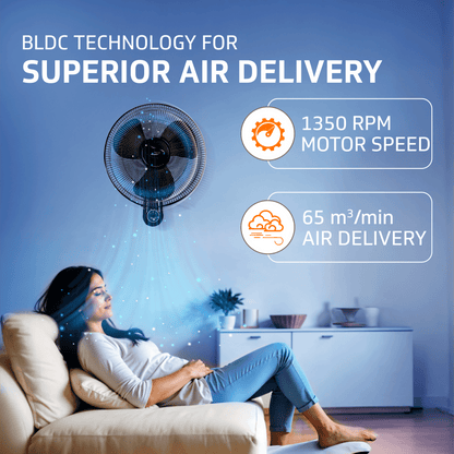 Enviro 400mm BLDC Wall Fan with Remote | 32W Energy-Efficient | 3 Speed Settings | 2-Year Warranty (Black)