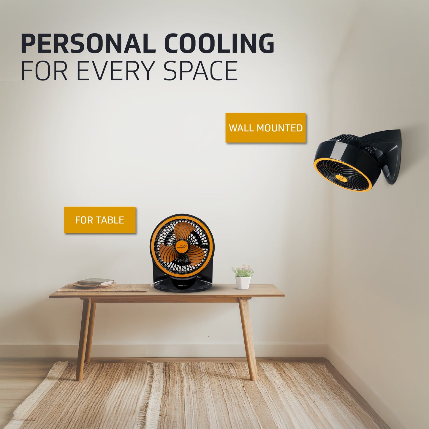 Spinny Pro multipuprose personal fan, table and wall mount, 2100 RPM, Orange Black