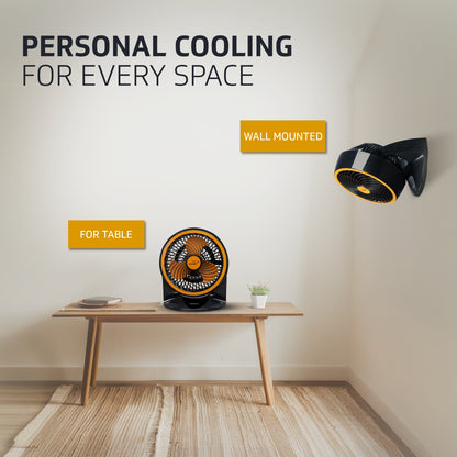 Spinny Pro multipuprose personal fan, table and wall mount, 2100 RPM, Orange Black