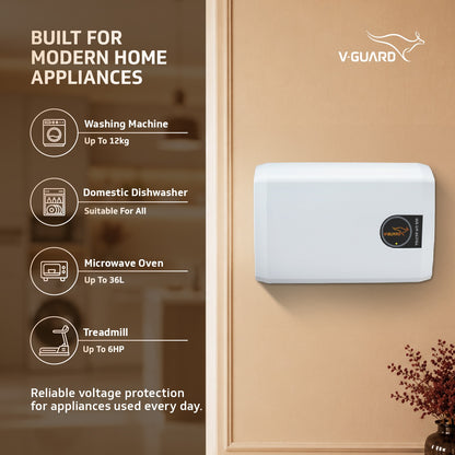 V-Guard Teucer WD 500 Stabilizer for High-Power Appliance Protection | LED Indicators | Suitable for Washing Machine, Microwave Oven, Dishwasher & Treadmill | 1 Year Warranty | White