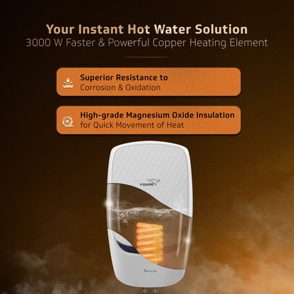 V-Guard Fericio Geyser 3 Litre Instant Water Heater | Elegant Dual Color LED Indicators | 3000 W Powerful Heating | Suitable For Kitchen & Bathroom | 5 Year Inner Tank Warranty by V-Guard | White