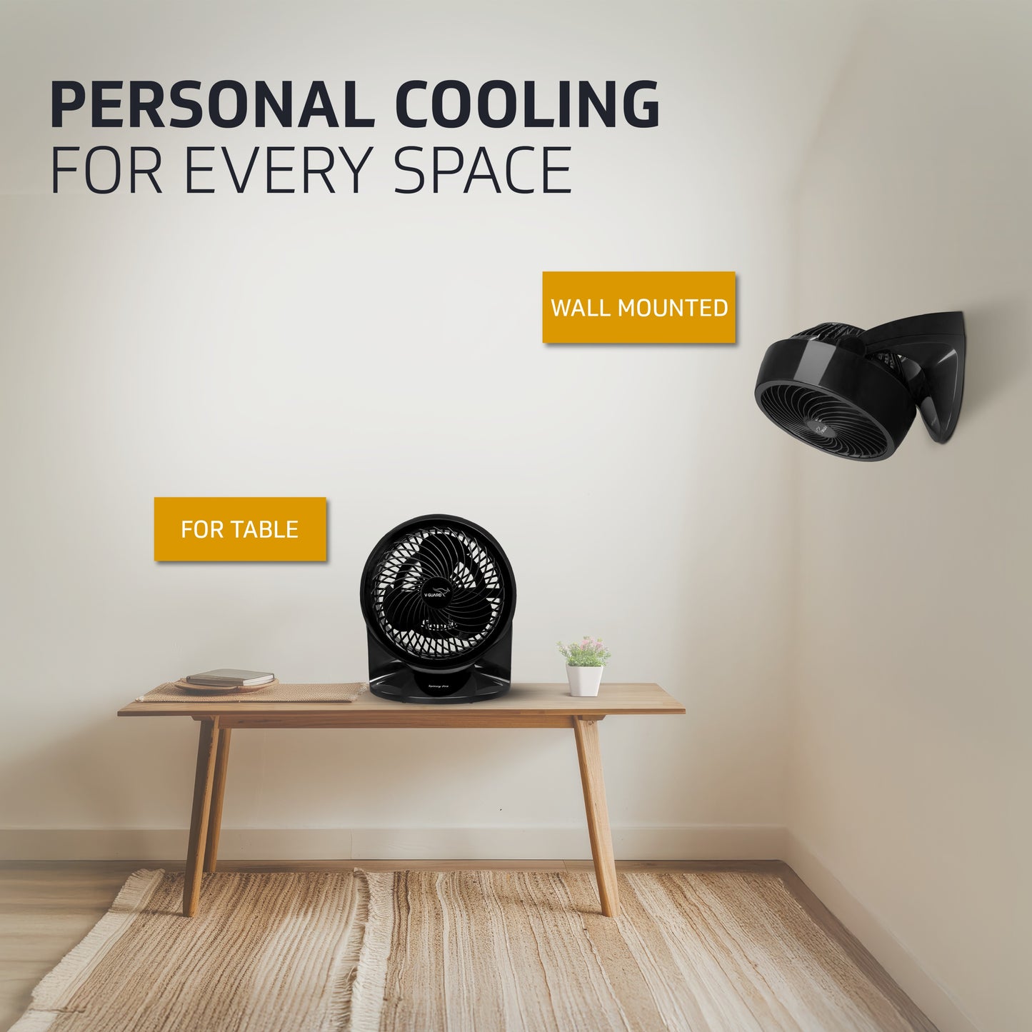 Spinny Pro multipuprose personal fan, table and wall mount, 2100 RPM, Black