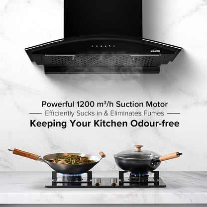 V-Guard Y10 Filterless Kitchen Chimney | 60 cm | 1200 m³/h High Suction Capacity | Heat Auto-Clean | Push-Button Control | 1-Year Comprehensive & 5-Year Motor Coverage