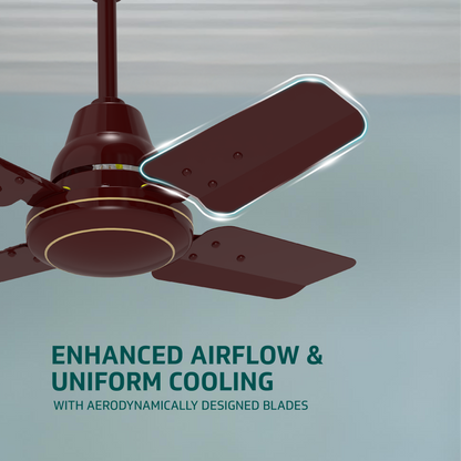 Windle Pro Plus High-Speed Ceiling Fan For Home | 100% Copper 830 RPM Motor | Powder-Coated Gloss Finish | 4 Blade Ceiling Fan | Cherry Brown | 60 cm