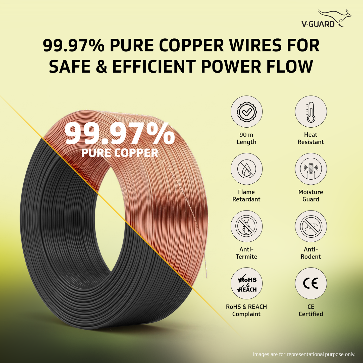 V-Guard Superio+ 4 sq mm Eco Safe Triple Layer HRFR PVC Wiring Cable, 90 m (Black)