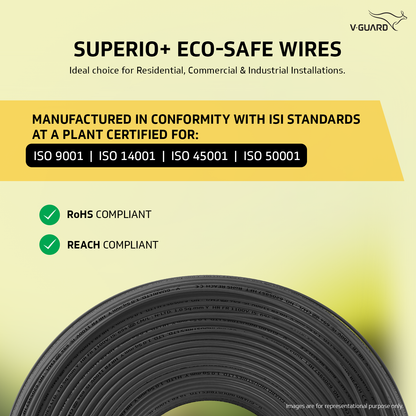 V-Guard Superio+ 4 sq mm Eco Safe Triple Layer HRFR PVC Wiring Cable, 90 m (Black)