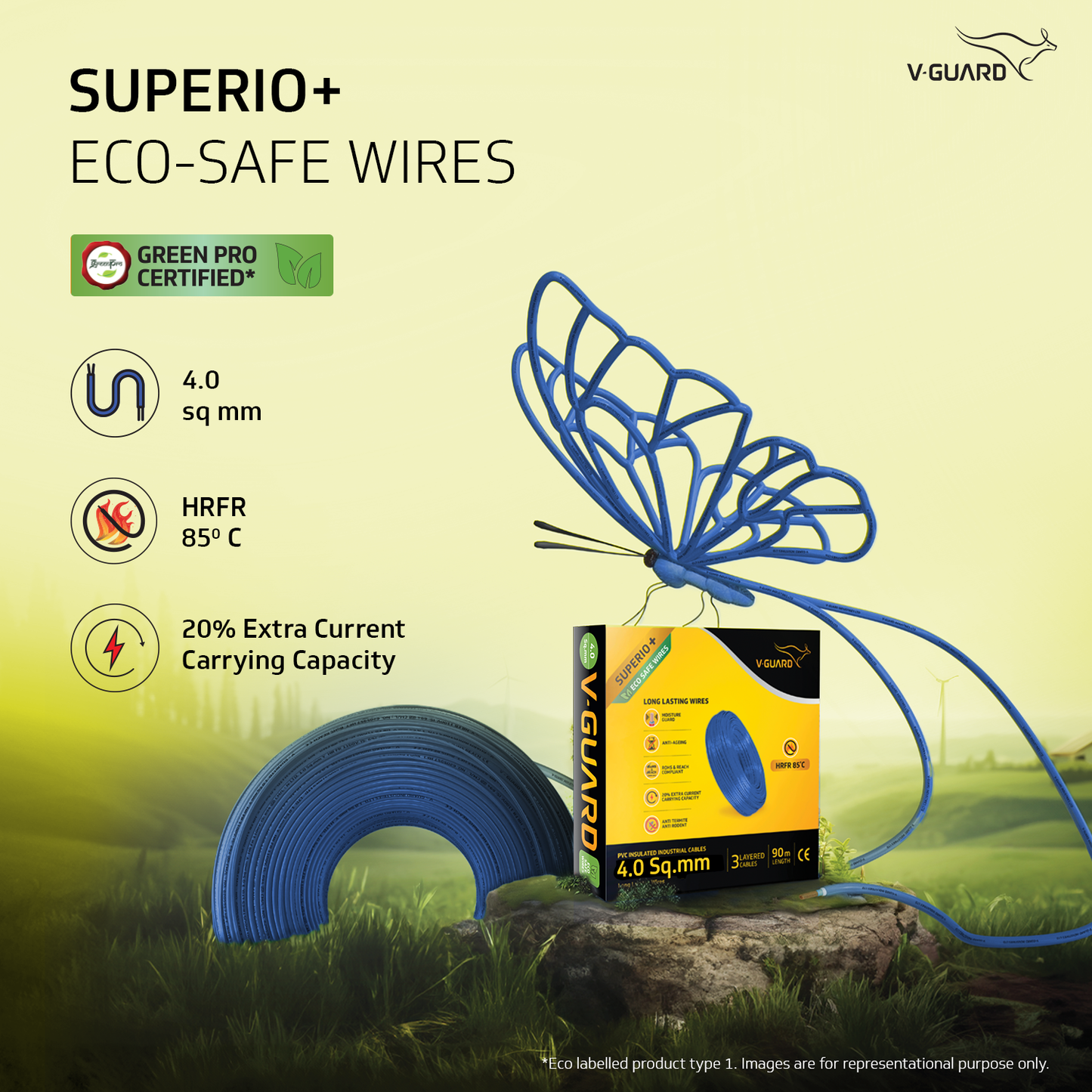 V-Guard Superio+ 4 sq mm Eco Safe Triple Layer HRFR PVC Wiring Cable, 90 m (Blue)