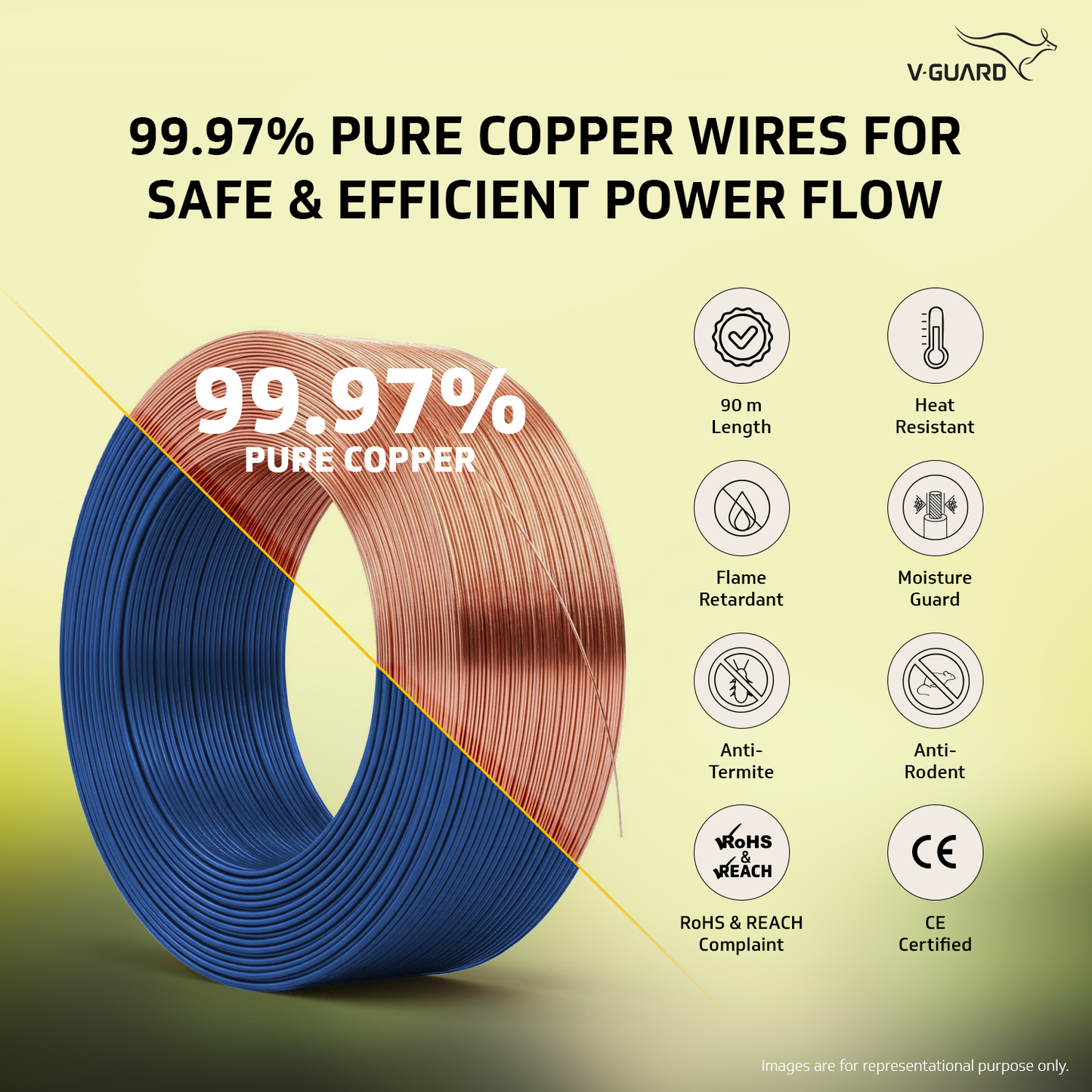 V-Guard Superio+ 4 sq mm Eco Safe Triple Layer HRFR PVC Wiring Cable, 90 m (Blue)