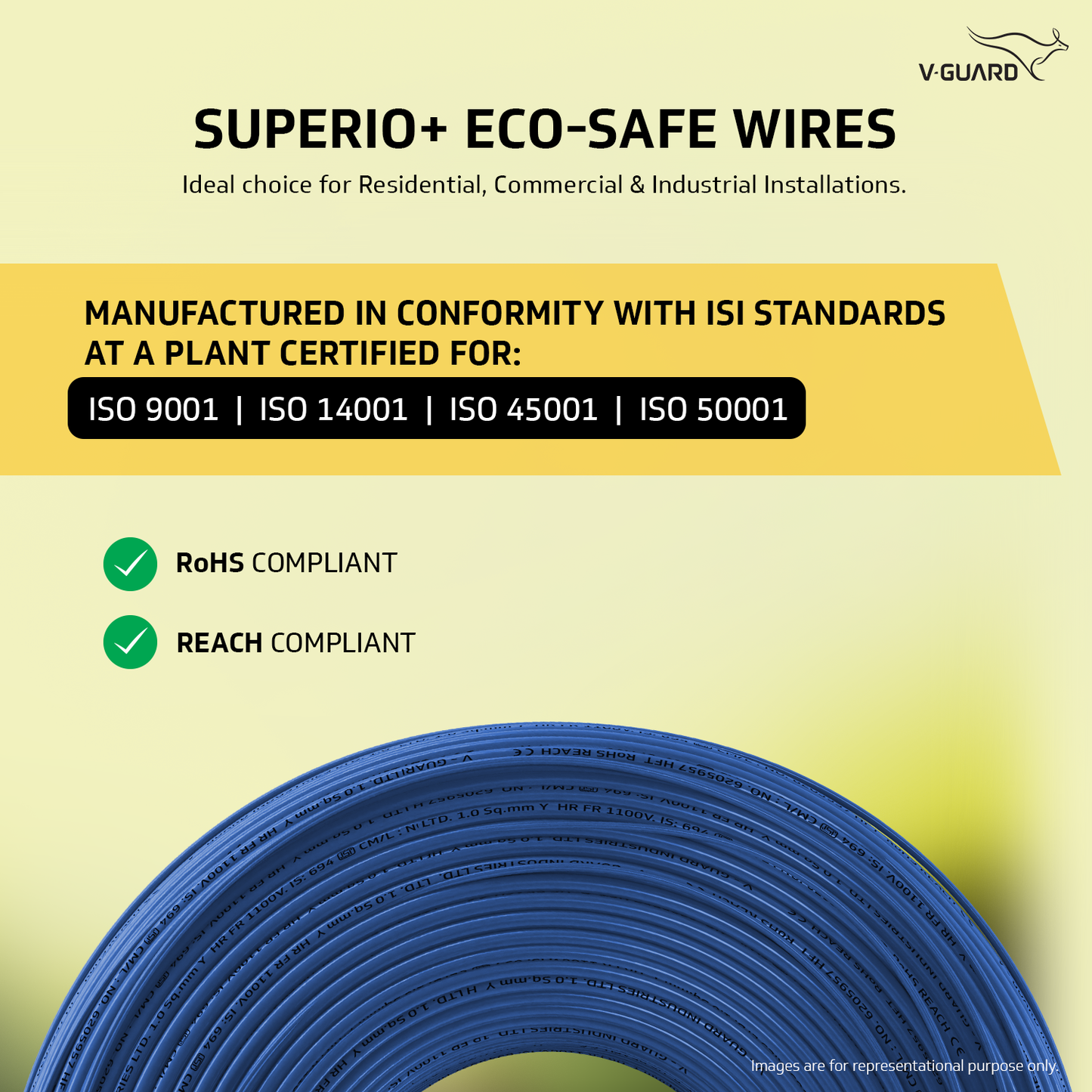 V-Guard Superio+ 4 sq mm Eco Safe Triple Layer HRFR PVC Wiring Cable, 90 m (Blue)