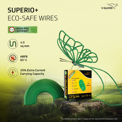 V-Guard Superio+ 4 sq mm Eco Safe Triple Layer HRFR PVC Wiring Cable, 90 m (Green)